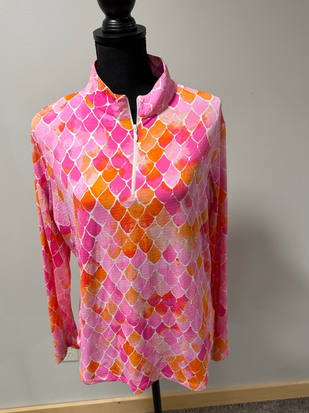 IBKUL Ariel Pink Mermaid Scale UPF 50 Quarter Zip Golf Top XL